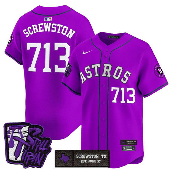 Men's Purple Houston Astros #713 DJ Screw Still Tippin Patch Vapor Limited Stitched Baseball Jersey